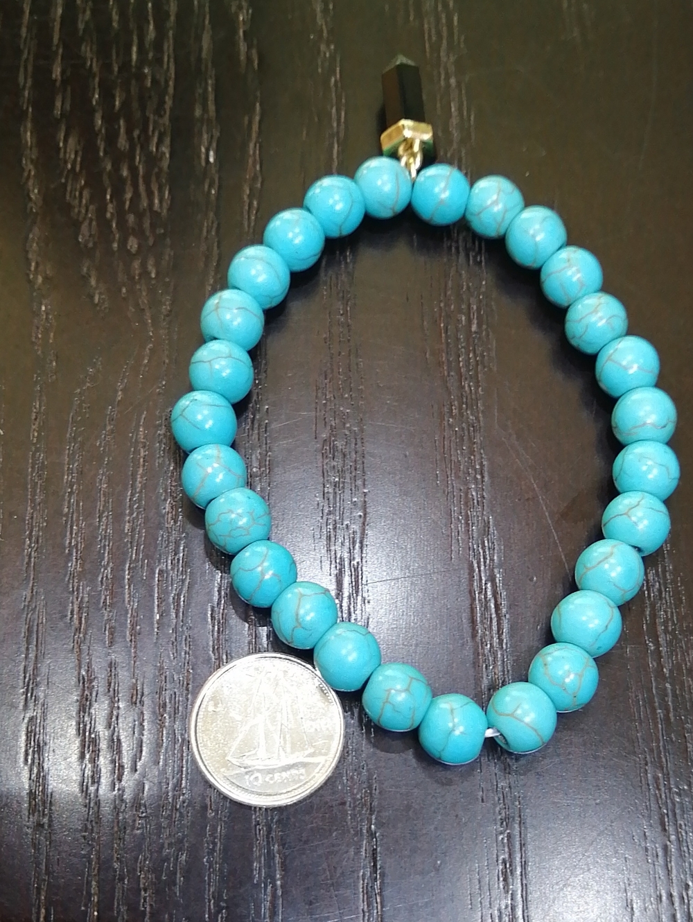 Turquoise Beaded Stretch Bracelet with Black Pendant